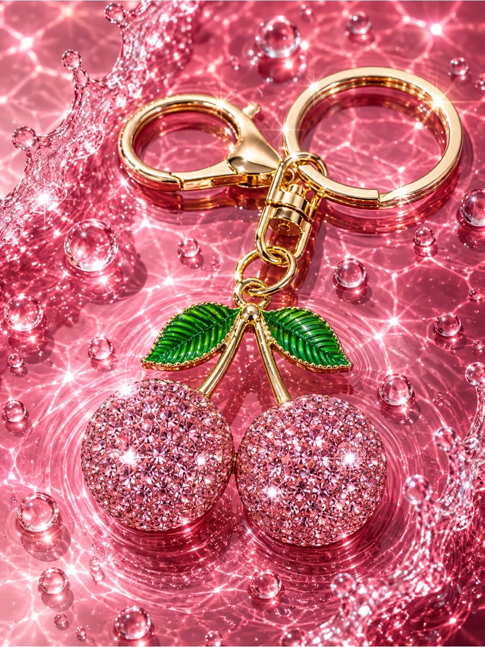 🍒 Sparkling Crystal Cherry Keychain Bag Charm!